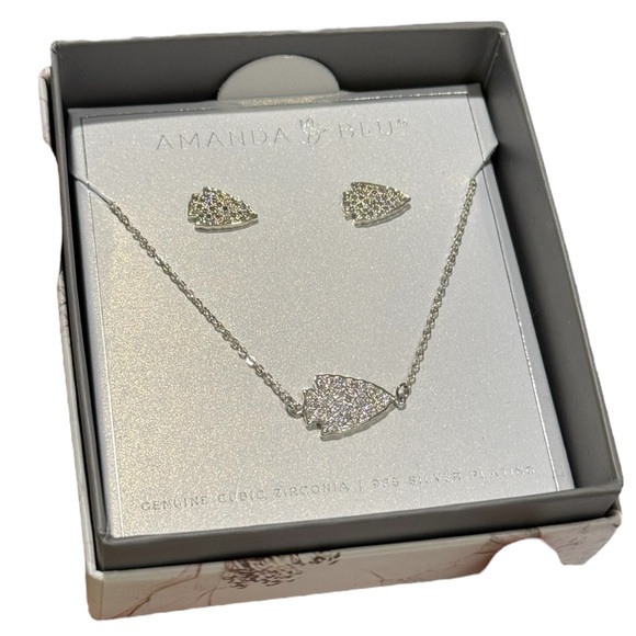 AMANDA BLU 925 Sterling Silver Plating Arrowheads Earrings Necklace Set NEW - Picture 2 of 3